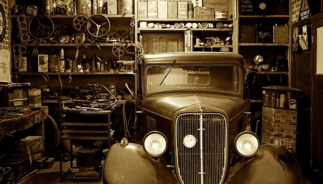 Antique car in storage unit